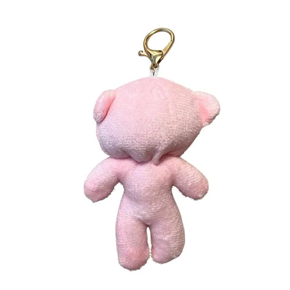 ⭐️3/$25⭐️ Cute Plush Pink Bear With Brown Bow Keychain